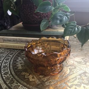 Amber glass candy dish